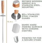 WALDWERK Premium Honing Rod - Honing Steel Made of Hardened Steel with Elegant Wooden Handle - 100% Plastic-Free Sharpening Steel for - Kitchen Knife Sharpener - Knife Sharpeners for Kitchen Knives