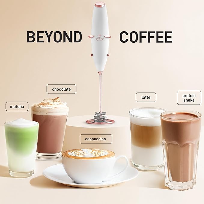 Zulay Kitchen Patented Tornado Triple Whisk Milk Frother with 4 Duracell Batteries – Handheld Foam Maker for Coffee, Lattes, Matcha & Hot Chocolate – Rich, Creamy Froth in Seconds
