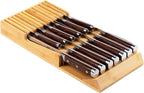 Bamboo Kitchen Drawer Knife Block, In drawer Knife Holder, Knife Drawer Organizer fit for 13 knives