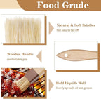 4 Pcs Natural Bristle Pastry Brush, Beech Wooden Handle Basting and BBQ Brushes for Cooking, Butter, Oil, Marinade, Grilling & Baking, Kitchen Food Brush (1 inch & 1.5 inch)