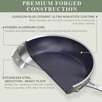 Nuwave Healthy Duralon Blue Ceramic Nonstick Cookware Set, Diamond Infused Scratch-Resistant, PFAS Free, Dishwasher & Oven Safe, Induction Ready & Evenly Heats, Tempered Glass Lids & Stay-Cool Handles