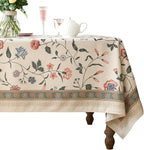 ISAENNE Designer Chinoiserie Linen Floral Rectangular Tablecloth,White Wrinkle Resistant Table Cloth,Elegant Decor Tablecloths for Dining Thanksgiving Kitchen Party Christmas,55"*87"-Daffy
