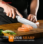 KEEMAKE 7 Inch Japanese Santoku Knife, Ultra-Sharp 1.4116 High Carbon Steel Blade with Pakkawood Handle, Professional Chef's Knife for Kitchen w/Sheath and Gift Box