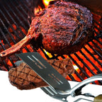 Grill Utensils Set -Innovative 2 in 1 Grill Tongs-Spatula & Barbecue Meat Forks with Long Wooden Handle for Outdoor Grilling,Cooking and Griddling