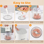 Food Processors with 2 Bowls, 400W Meat Grinder, Food Chopper Electric, 2 Speed, 8Cup Glass and 8Cup 304 Stainless Steel, 2 Blades, Spatula (White)