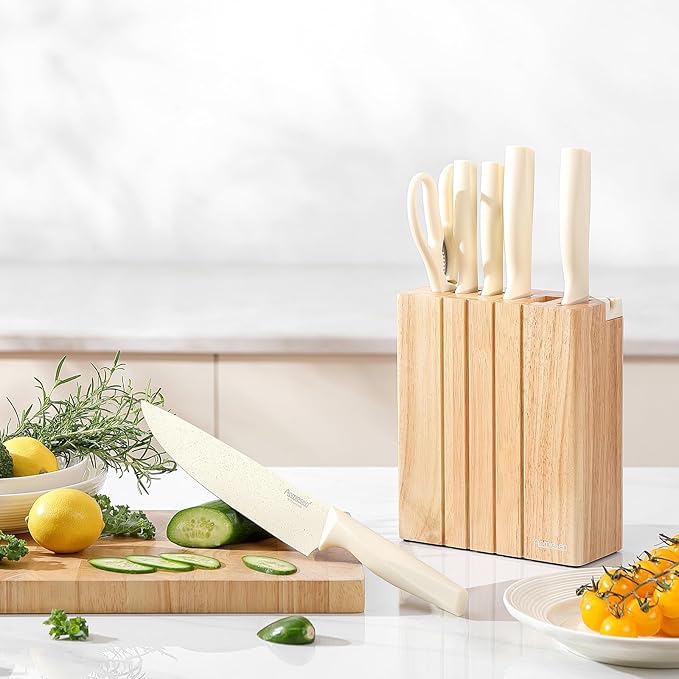 Premium Quality 8-Piece Knife Set with Block, Lightweight and Strong, ﻿ Ergonomic Handles for Home,Dishwasher Safe ﻿