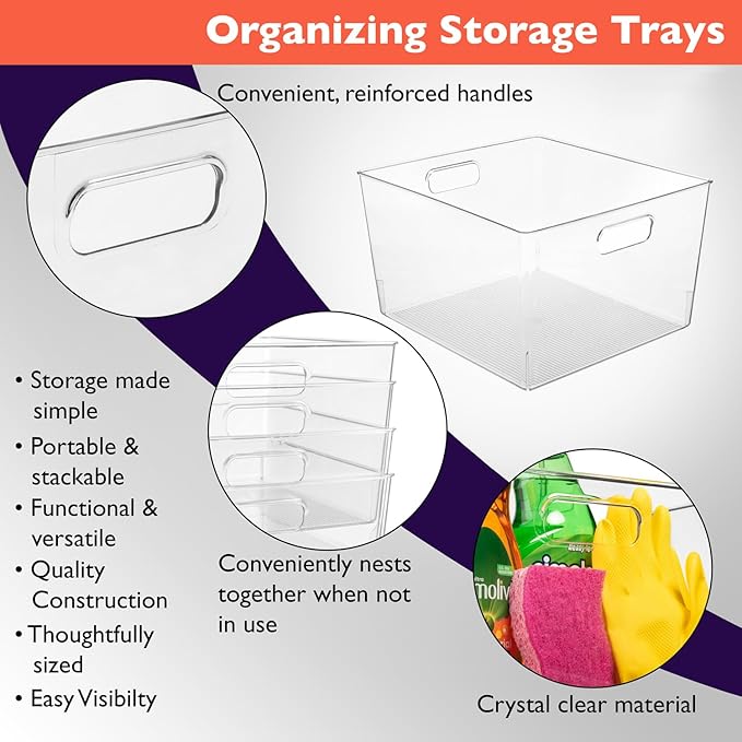 ClearSpace Clear Plastic Storage Bins – XL 8 Pack Perfect Kitchen or Pantry Organization Fridge Organizer and Storage Bins, Cabinet Organizers