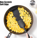 3-Piece Silicone Spatula Scrapers: Doosu 600°F Heat Resistant Food Grade Kitchen BPA Free Rubber Baking Cooking Tool Nonstick Utensil Set for Mixing, Scraping, Folding, Stirring, Serving (Black)