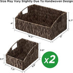 Ollieroo Natural Water Hyacinth Storage Baskets, Handwoven Wicker Storage Bins with Built-in Handles, Storage Container Baskets for Shelves, Bedroom, Bathroom, Laundry Room or Kitchen(Black)