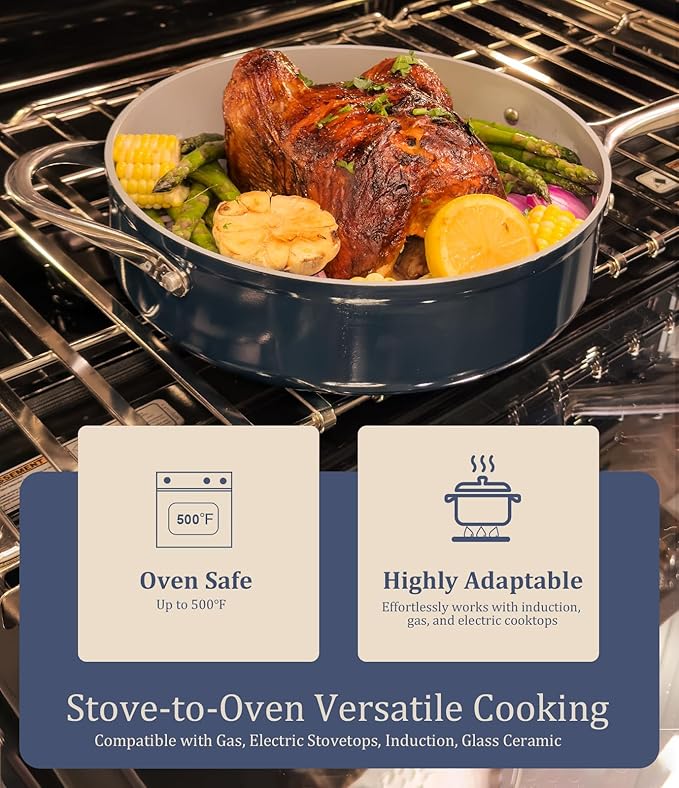 Nonstick Ceramic Frying Pan 8" for All Stovetops, PTFE/PFOA/PFAS Free, Even Heat Distribution Oven Safe up to 500°F, Healthy Non Toxic Skillet w/ Ergonomic Stainless Steel Handle, Olive Green