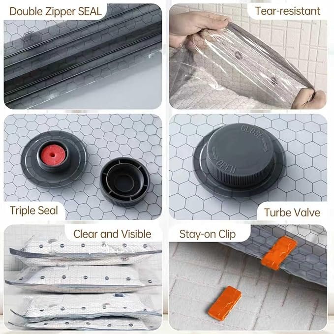Vacuum Bags for Travel with Wireless Rechargeable Pump, 18 Pack Carry-on Size Compression Packing Seal Bags for Luggage and Suitcase, Space Saver Vacuum Storage Bags for Clothes and Clothing Travel