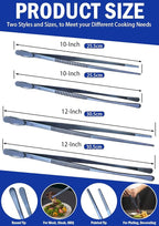 JETKONG 4 Pcs Kitchen Tweezers, 12'' and 10'' Stainless Steel Cooking Tweezers Set, High-Precision Tweezers Tongs for Cooking, Repairing, Seafood and BBQ (Blue)