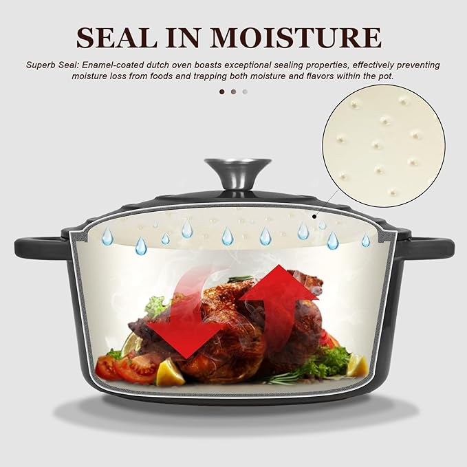 Overmont Enameled Cast Iron Dutch Oven - 5.5QT Pot with Lid Cookbook & Cotton Potholders - Heavy-Duty Cookware for Braising, Stews, Roasting, Bread Baking Graphite Gray