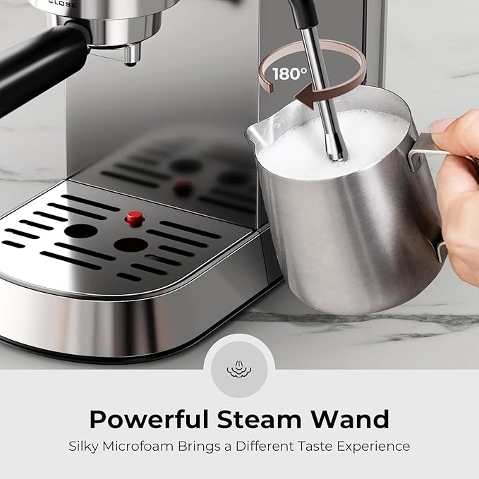 20 Bar Espresso Machine, Compact Espresso Coffee Maker with Milk Frother for Latte/Cappuccino, Auto Clean/40.5oz Removable Tank/Auto Shut-Off, Espresso Maker for Home/Office, Stainless Steel