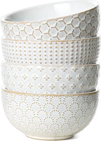 LE TAUCI Small Bowls 12 OZ, Ice Cream Bowl, Ceramic Embossment Stoneware Bowl, Bowls Set for Dessert, Fruits, Side Dishes, Suit For Housewarming - 4.5 Inch, Set of 4, Arctic white