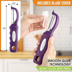 Spring Chef Professional Purple Swivel Potato Peelers for Kitchen, Stainless Steel Veggie Peeler with Soft Grip Handle, Dishwasher Safe, Grate for Peeling Apple, Fruit, Carrot, Cucumber, Purple