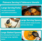 Serving Utensils, 15 Pcs Stainless Steel Large Flatware Serving Tools Kit, Included Spoons, Forks, Tongs, Slotted Spoon, Ladle, Cake Server for Kitchen Catering Banquet Wedding Buffet Party, Black