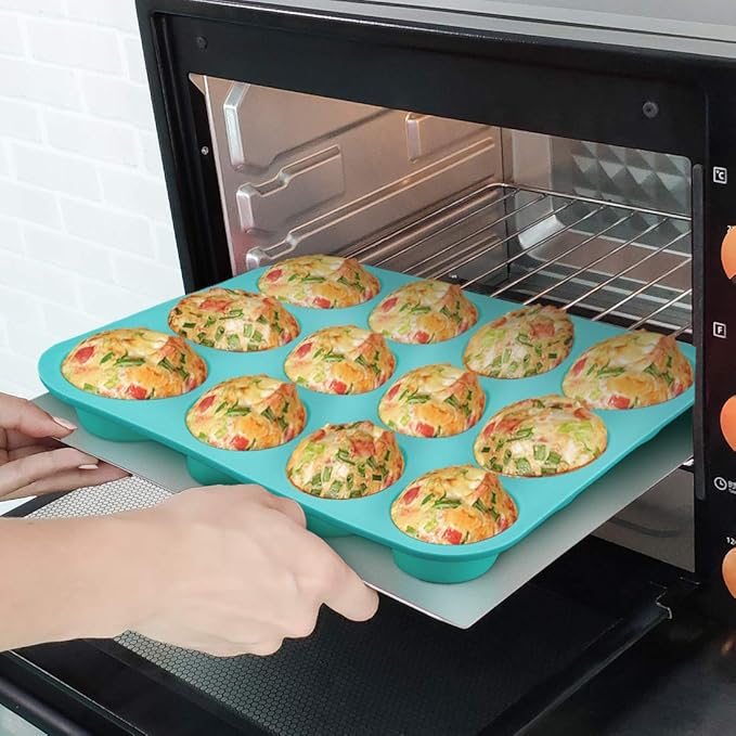 Silicone Muffin Pan Set, Cupcake Pans 12 Cups Silicone Baking Molds, Food Grade, Pinch Test Approved, Pack of 2