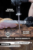 Dalstrong Carving Knife & Meat Fork Set - Gladiator Series Elite - 8" Honing Rod - Forged HC German Steel - 9 inch Carving Knife & Sheath - Hollow Ground Carving Set - Matching Fork - NSF Certified