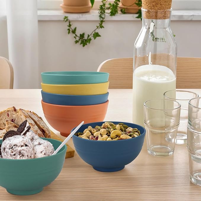 Wrova wheat straw small bowls 10oz set of 8 - Unbreakable Dessert Bowls set for kids - Mini Bowls for Ice Cream,Snack and Fruits - Microwave & Dishwasher Safe Appetizer Bowls