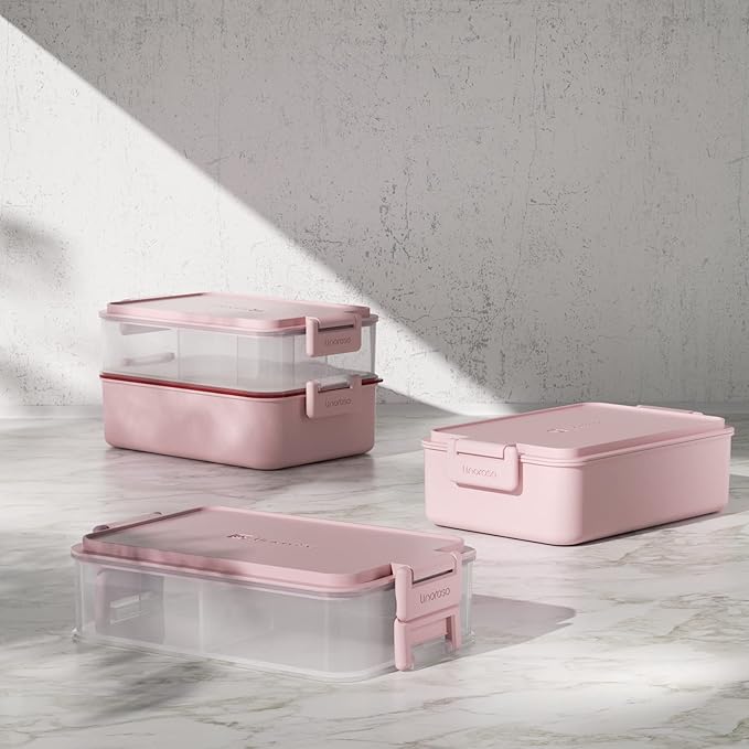 linoroso Stackable Bento Box Adult Lunch Box | Meet All You On-the-Go Needs for Food, Salad and Snack Box, Premium Bento Lunch Box for Adults Include Utensil Set, Dressing Containers - Frozen Berry