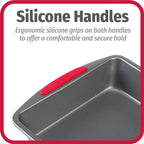 GoodCook MegaGrip Baking Pan with Silicone Grip Handles Square Non-Stick Heavy-Gauge Steel Cake Pan Baking Dish for Brownies Bread Cake Baked Goods & More, Dishwasher Safe, 8x8-Inch,