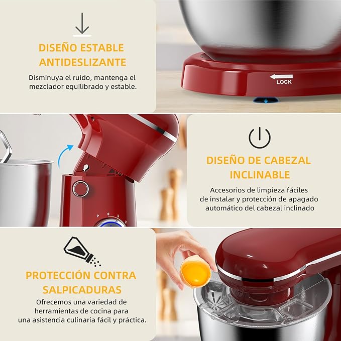 Electric Stand Mixer,10 Speeds Tilt-Head Food Mixer, 3-IN-1 Kitchen Mixer for Daily Cooks with 6 QT Bowl,Dough Hook, Beater, Whisk (Empire Red)