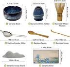Matcha Whisk Set with Ceramic Bowl - Bamboo Whisk (Chasen), Scoop, Sifter & Holder - Complete Kit for Traditional Matcha Tea - Unique Gifts for Women, Men, Tea Lovers (Luminous-Auric-Sands)