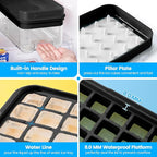 PHINOX Ice Cube Tray with Lid and Bin, 3 Pack Plastic Ice Cube Tray Molds, 96(4*8*3) pcs Ice Trays for freezer, Chilling Drinks, Whiskey & Cocktails, with Ice Container and Ice Scoop, BPA-Free, Black