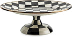 MACKENZIE-CHILDS Enamel Pedestal Serving Platter, Decorative Serving Dish for Food, Small, Black-and-White Courtly Check
