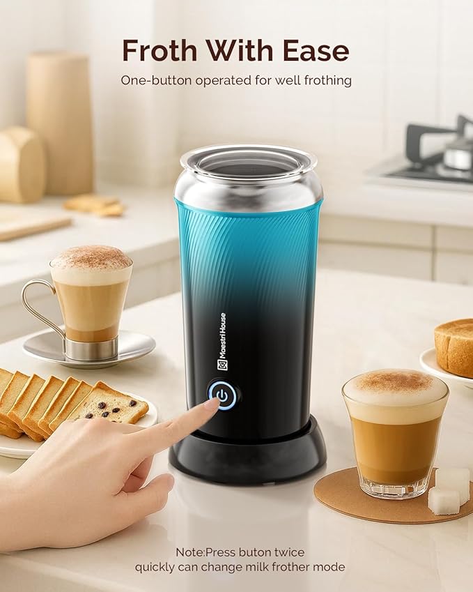Maestri House Milk Frother, 3-in-1 Hot & Cold Mik Frothing Steamer, 8.12OZ/240ML Touch Control Foam Maker, Compact Space-saving Design for Latte, Cappuccino and Warm Milk