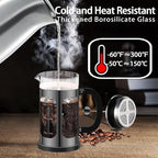 French Press Coffee Maker (34oz 1Quart 5-6Cup) Coffee Press, with 4 Filters System, Heat Resistant Thickness Borosilicate Glass, Cold Brew Coffee Tea Pot Gifts (Bright Black)