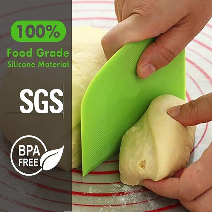 SURDOCA Dough Scraper Bench Scraper - 3P 7.1x4.9" Plastic Flexible Bowl Scraper, Sharp Edge & Angles Cake Scraper. Non-Slip Bakeware Decorating Tools Sculpting & Modeling Tools - Blue+Yellow+Pink