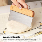 Bench Scraper & Chopper, Stainless Steel Dough Cutter with Wooden Handle, Thick Sharp Blades Pizza Bread Cutter, Multipurpose Kitchen Tool for Baking Cooking