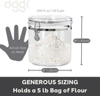 Oggi Jumbo Clear Canister with Clamp Lid, 150 oz - Airtight Food Storage Container, for Kitchen & Pantry Storage of Bulk, Dry Foods Including Pasta, Flour, Sugar, Coffee, Rice, Tea, Spices & Herbs