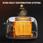 Keenstone Smart Touch Screen Toaster 2 Slice, Retro Wide Slot Stainless Steel Toaster with 6 Browning Levels, Reheat & Defrost, for Bagel, Toast, Bread, Removable Crumb Tray, Pink