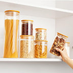 Vtopmart Glass Food Storage Jars, 7 Pack Kitchen Containers with Airtight Bamboo Wooden Lids for Pasta, Cookies, Nuts, Coffee Beans, Cereal, Canisters Set for Flour, Pantry Organization, BPA Free
