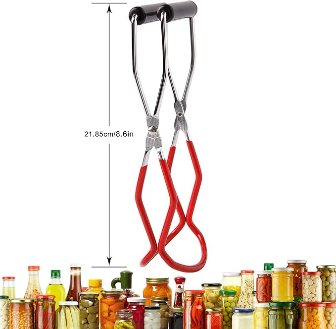 Eeoyu Canning Jar Lifter Tongs Stainless Steel Jar Lifter with Grip Handle for Home Kitchen (Red)