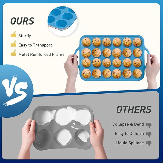 24 Cups Silicone Muffin Pan with Metal Reinforced Frame Cupcake Tray Egg Mold Mama Mommy Mom Ever Christmas Xmas Birthday Law Step Stepmom Stepmother Who Have Everything Good Unique Useful Present