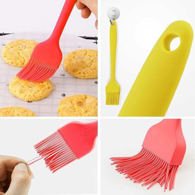 Silicone Basting Pastry Brush, Limso 3 PCS Heat Resistant Food Brush, Food Brush Suitable for BBQ Grill and Baking, Dishwasher Safe (3 Colors)