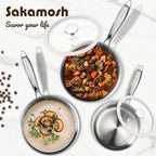 3 Quart Tri-ply Stainless Steel Saucepan with Glass Lid, Induction Sauce Pan Compatible with All Cooktops, Non-Toxic Sauce Pot with Stay Cool Handle, Oven & Dishwasher Safe