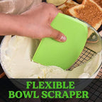 SURDOCA Dough Scraper Bench Scraper - 3P 7.1x4.9" Plastic Flexible Bowl Scraper, Sharp Edge & Angles Cake Scraper. Non-Slip Bakeware Decorating Tools Sculpting & Modeling Tools - White+Green+White