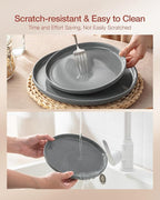 Famiware Milkyway Stoneware Dinnerware Sets with Pasta Bowls, Service for 4 (16 Pieces), Plates and Bowls Sets -Scratch Resistant, Microwave and Dishwasher Safe Dishes Set, Dark Gray