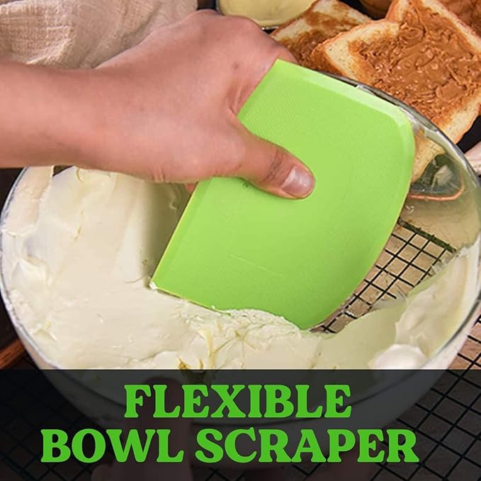SURDOCA Dough Scraper Bench Scraper - 3P 7.1x4.9" Plastic Flexible Bowl Scraper, Sharp Edge & Angles Cake Scraper. Non-Slip Bakeware Decorating Tools Sculpting & Modeling Tools - Green+Blue+Green