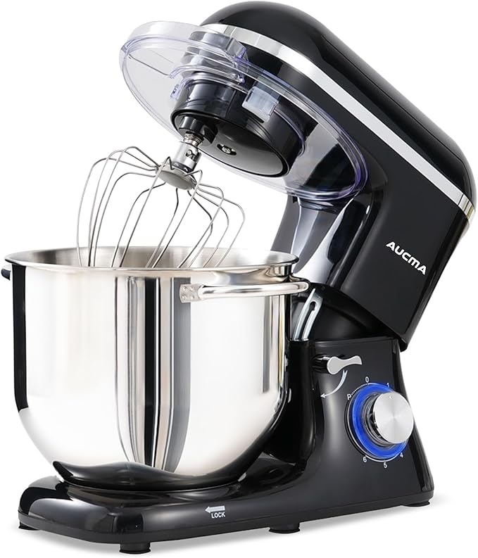 Aucma Stand Mixer, 900W 8QT Large Kitchen Mixer, Kitchen Electric Mixers with Dough Hook, Wire Whip & Beater (Black, 8QT)