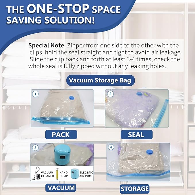 Vacuum Storage Bags, 10 Small Space Saver Vacuum Sealed Bags for Clothes, Compression Bag Blanket Storage Travel Essentials