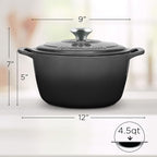 Signature Enameled Cast Iron Dutch Oven, Non-Stick Serving Pot with Tight Fitting Lid for Perfect Roasting, Baking, Sauteing, and Bread Making | 4.5Q (4.2L) - Oyster Grey