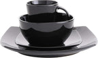 Gibson Elite Soho Lounge Square Reactive Glaze Stoneware Dinnerware Set, Service for 4 (16pc), Black