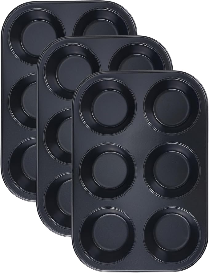 Muffin-Pan for Baking, Nonstick Cake Pan 12 Cups, 3 Pack Cup Premium Cheesecake Pans, Cupcake Baking Pan for Oven 10.4 * 7.1 * 1.2in Black
