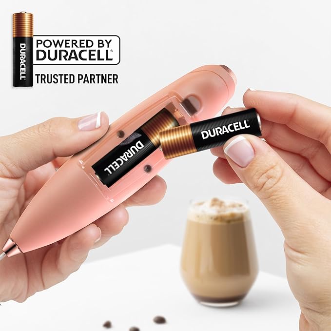Zulay Kitchen Tornado Whisk Milk Frother with 4 AA Duracell Batteries - Triple Whisk for More Power - Handheld Coffee Frother with Stand - Drink Mixer for Lattes, Matcha & Protein Shakes
